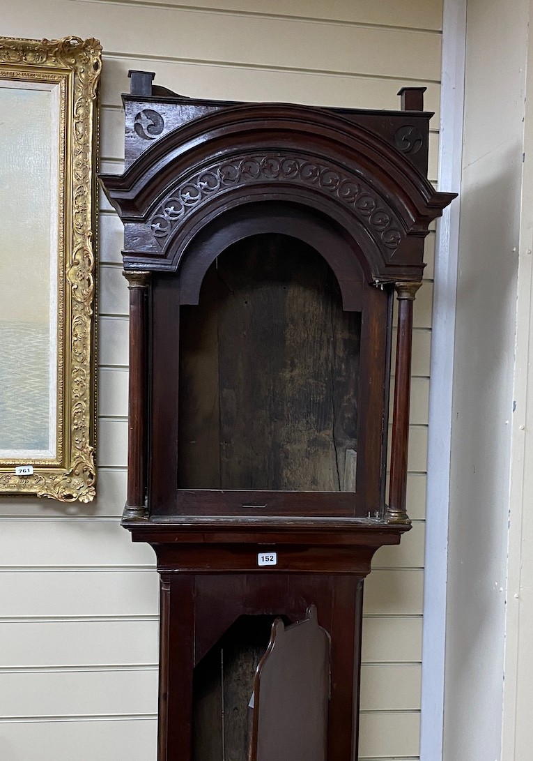 A George III mahogany longcase clock with moon phase, dial marked Radcliffe, Schofield Rochdale, height 229cm (requires restoration)